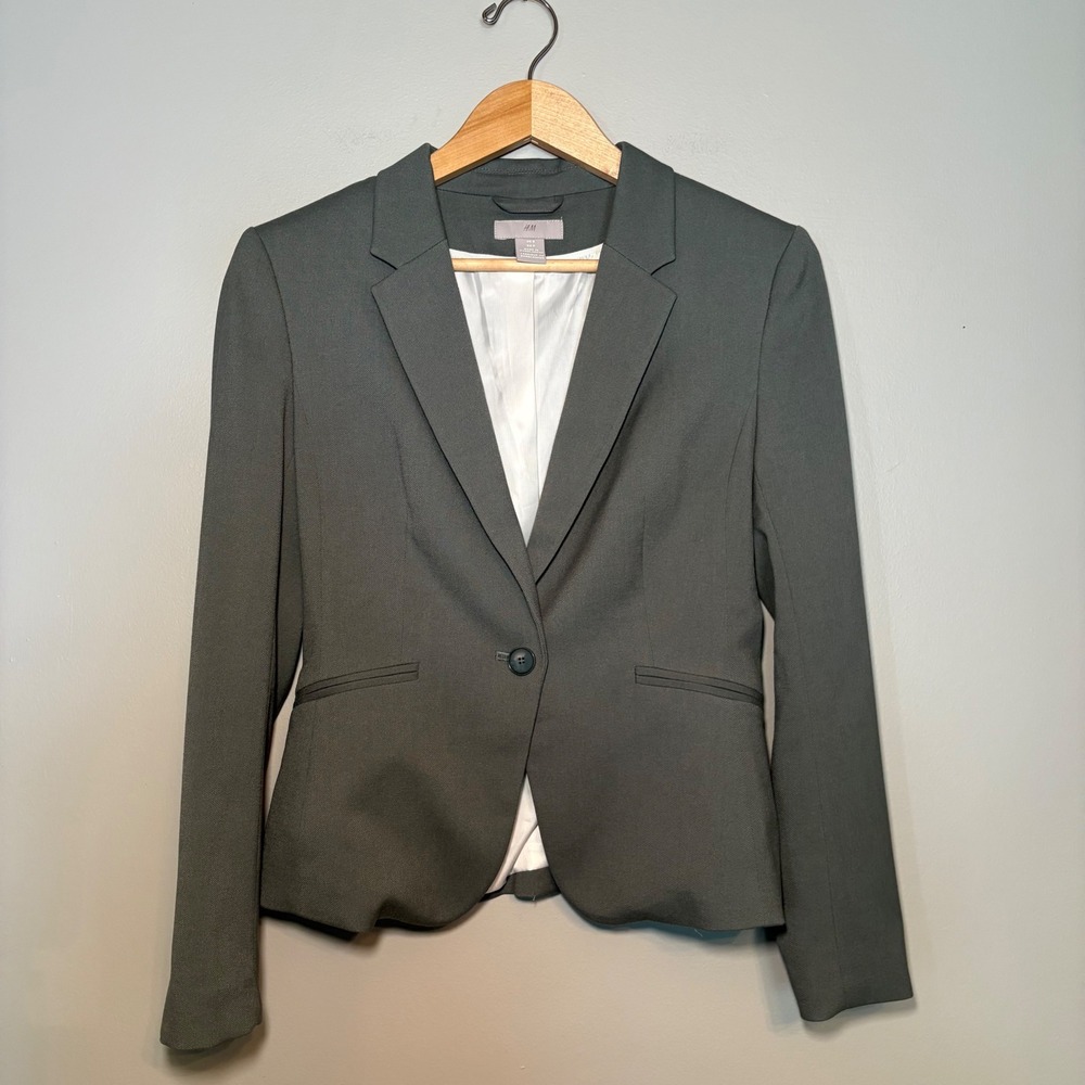 HM Womens Olive Green Single Button Tailored Blazer Jacket Size S P/N Workwear